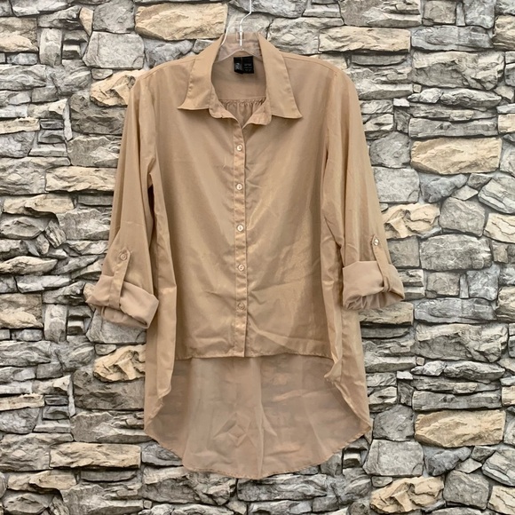 #50 Fun & Flirt Champagne Pink Metallic Shimmer Chiffon Blouse Shirt Top Tunic - Picture 1 of 5